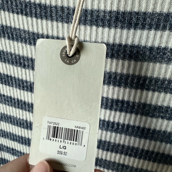 Lucky Brand Navy and White Striped Crewneck Sweater - Picture 2 of 4